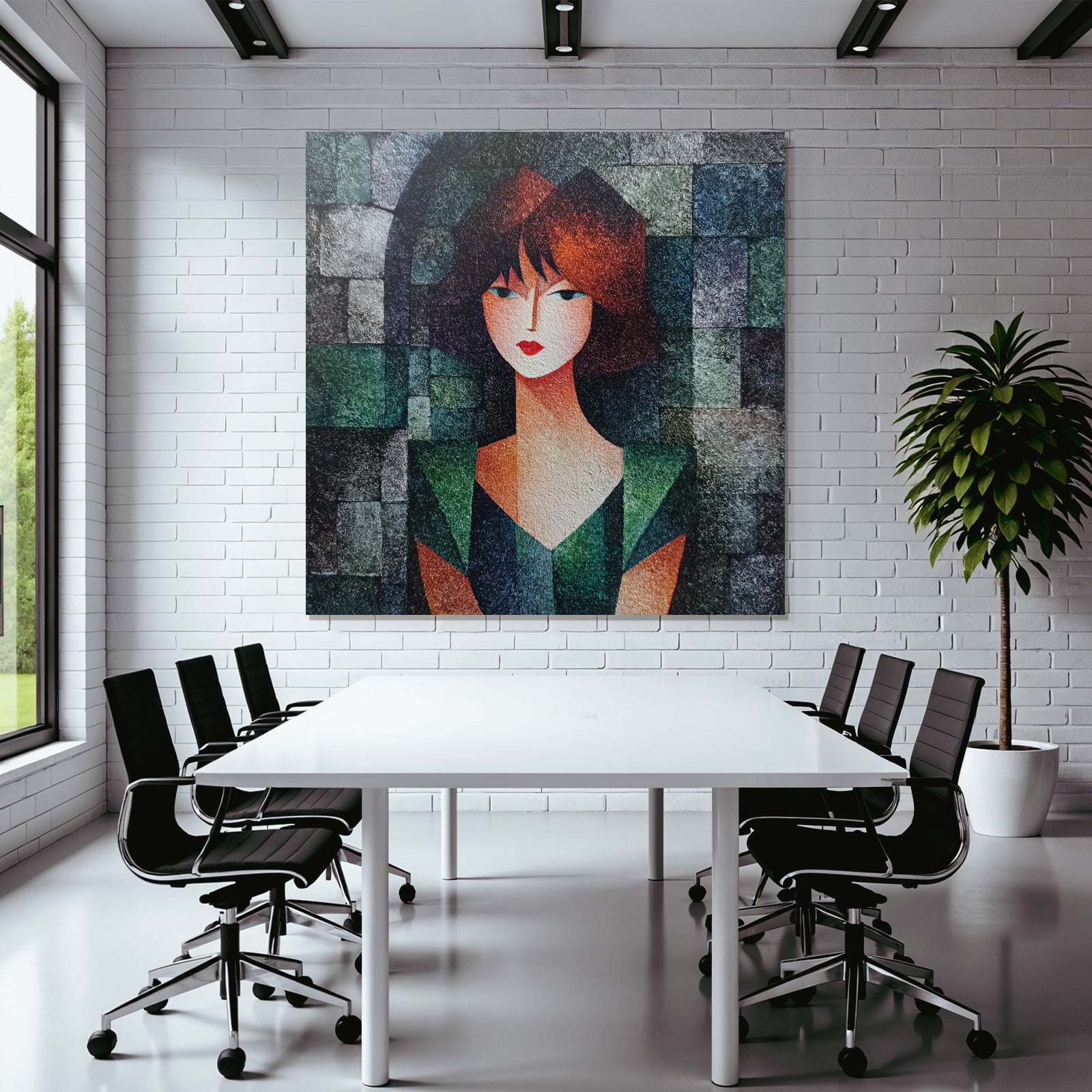ArtDeco Abstraktes Porträt Einer Frau Mit Geometrischen Formen Und Farben