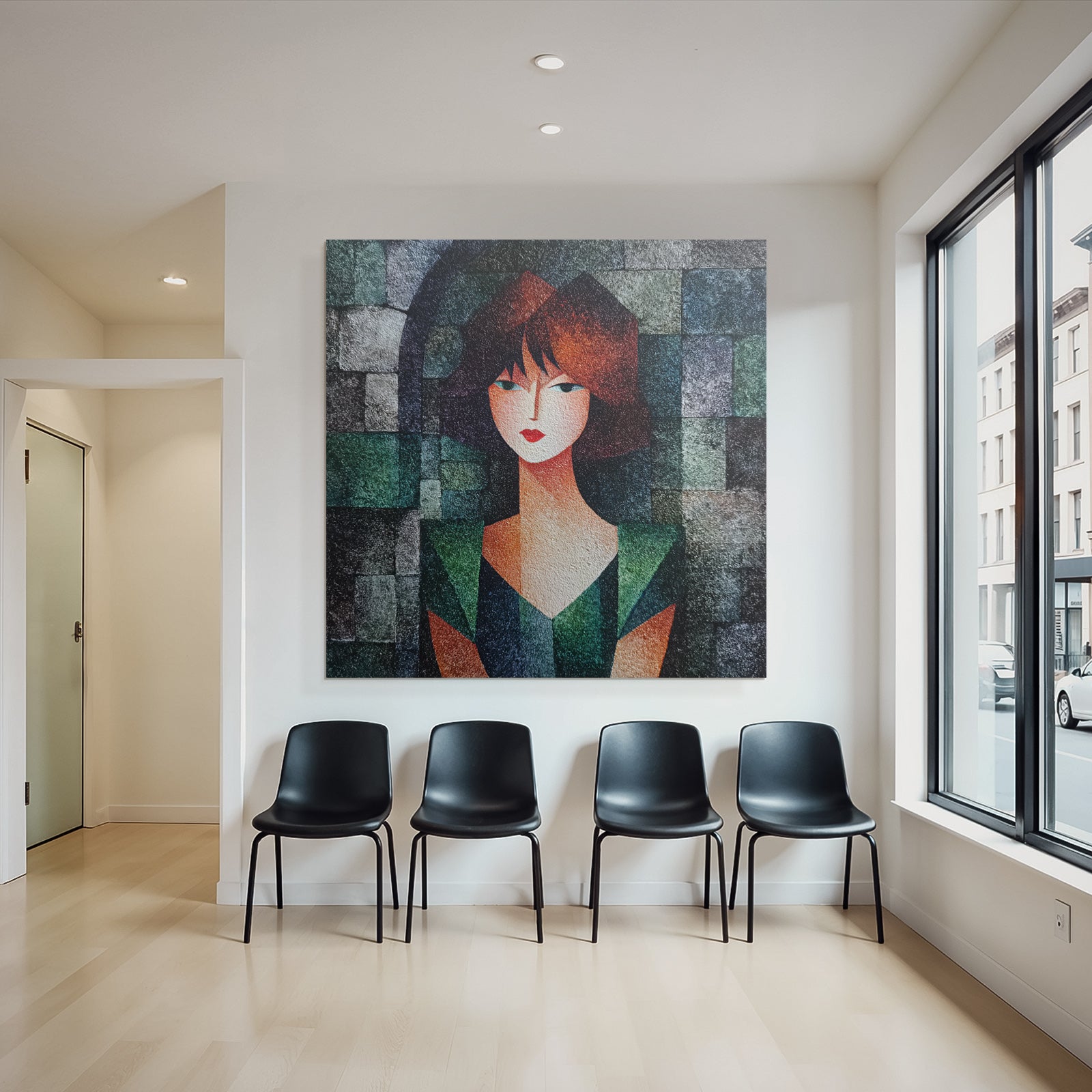 ArtDeco Abstraktes Porträt Einer Frau Mit Geometrischen Formen Und Farben