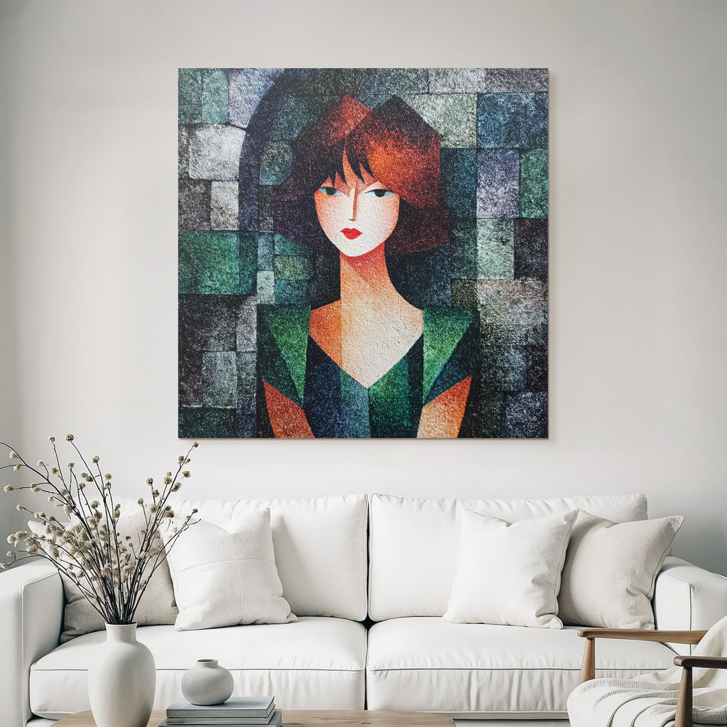 ArtDeco Abstraktes Porträt Einer Frau Mit Geometrischen Formen Und Farben