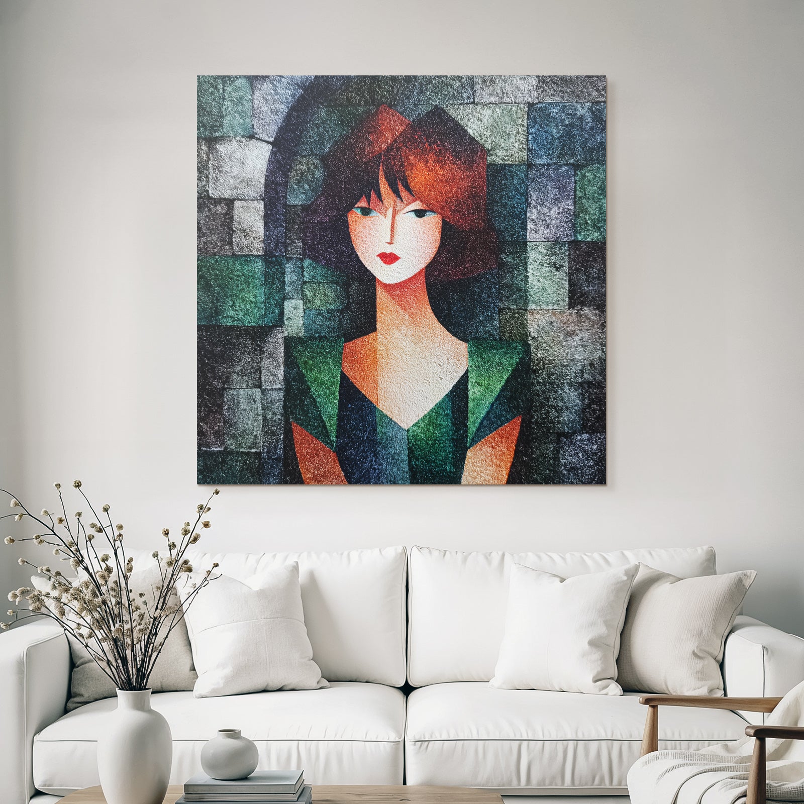 ArtDeco Abstraktes Porträt Einer Frau Mit Geometrischen Formen Und Farben