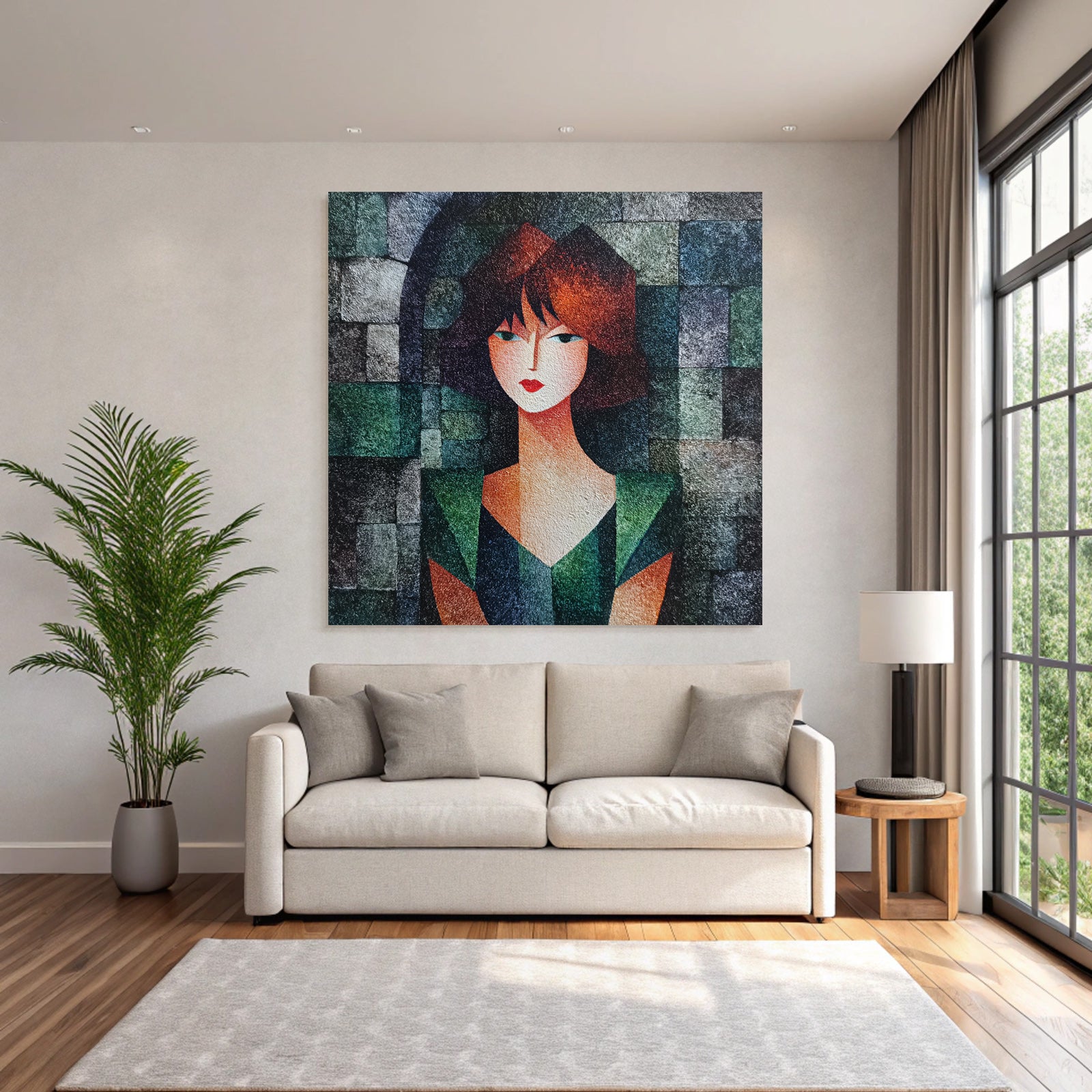 ArtDeco Abstraktes Porträt Einer Frau Mit Geometrischen Formen Und Farben