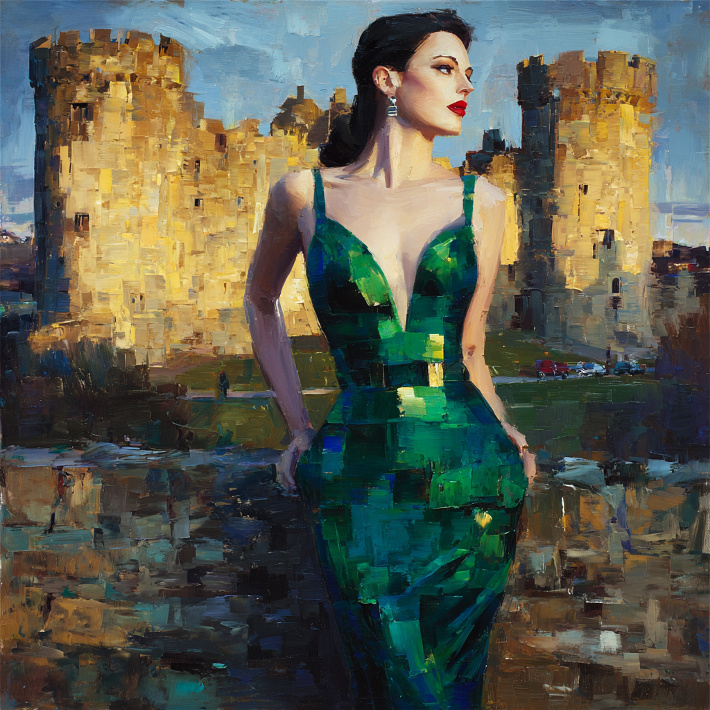 ArtDeco Elegante Frau Im Grünen Kleid Vor Schloss | Art Deco | Stilrichtungen