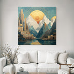 ArtDeco Fantastische Landschaft Mit Antiker Architektur Und Sonnenstrahlen
