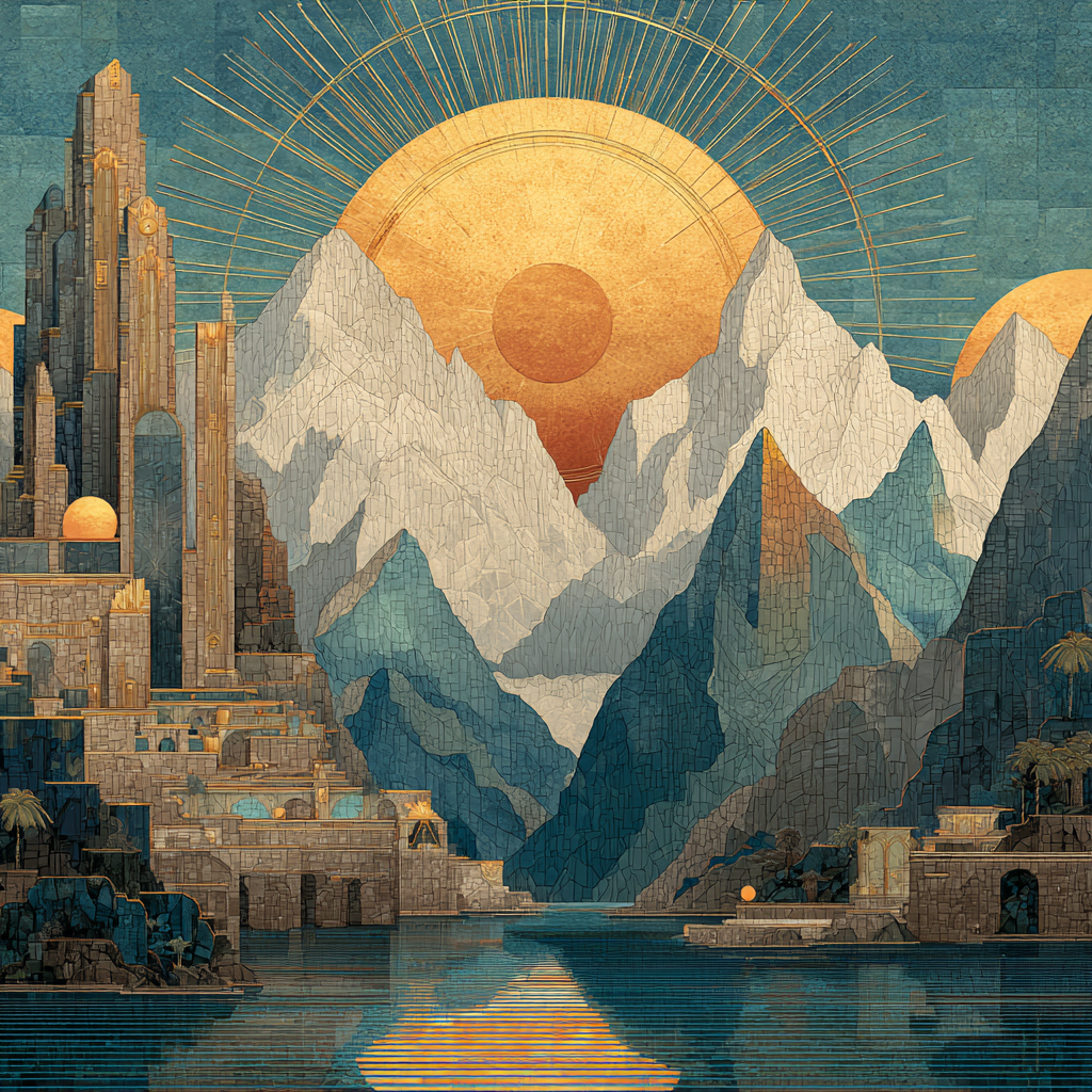 ArtDeco Fantastische Landschaft Mit Antiker Architektur Und Sonnenstrahlen | Art Deco | Stilrichtungen