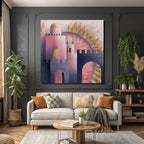 ArtDeco Fantastische Rosa Goldene Burg Im Sonnenlicht