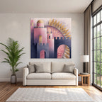 ArtDeco Fantastische Rosa Goldene Burg Im Sonnenlicht