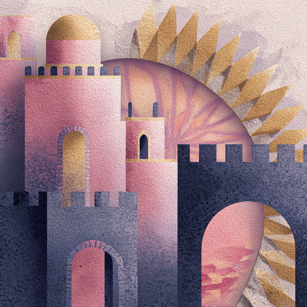 ArtDeco Fantastische Rosa Goldene Burg Im Sonnenlicht | Art Deco | Stilrichtungen