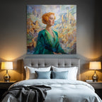 ArtDeco Frau Mit Buntem Haar Vor Abstrakter Architektur Und Landschaft