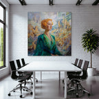 ArtDeco Frau Mit Buntem Haar Vor Abstrakter Architektur Und Landschaft