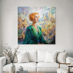 ArtDeco Frau Mit Buntem Haar Vor Abstrakter Architektur Und Landschaft