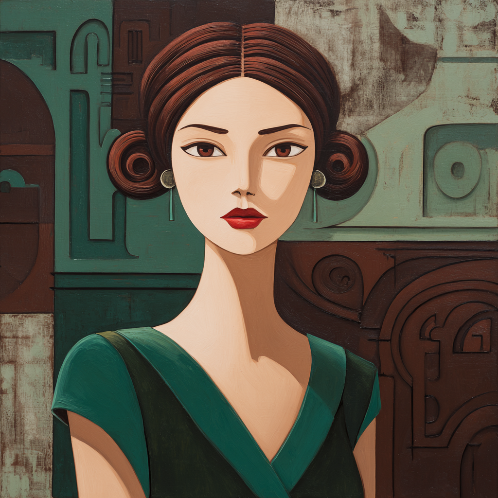 ArtDeco Frau Mit Expressiven Augen Und Grünem Kleid Im Geometrischen Stil | Art Deco | Stilrichtungen
