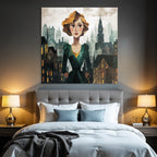 ArtDeco Frau Vor Abstrakter Urbaner Kulisse