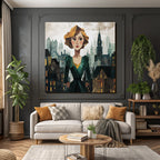 ArtDeco Frau Vor Abstrakter Urbaner Kulisse