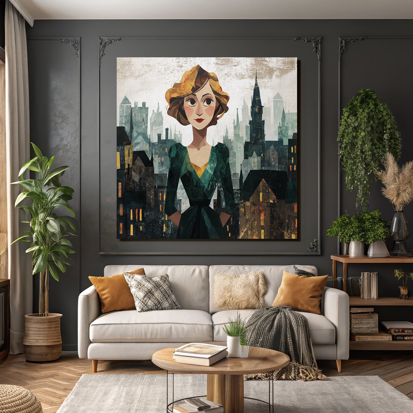 ArtDeco Frau Vor Abstrakter Urbaner Kulisse