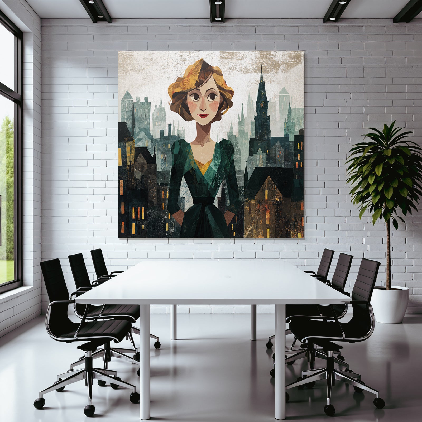 ArtDeco Frau Vor Abstrakter Urbaner Kulisse
