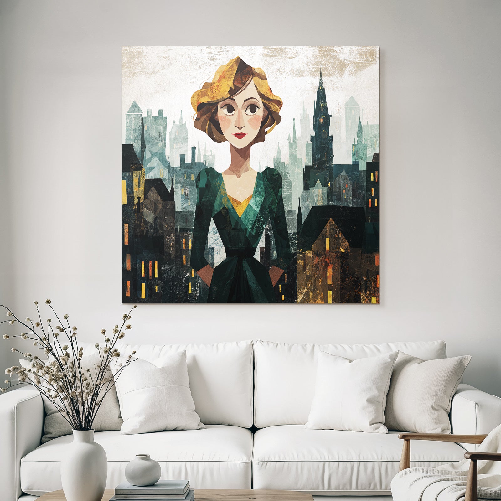 ArtDeco Frau Vor Abstrakter Urbaner Kulisse