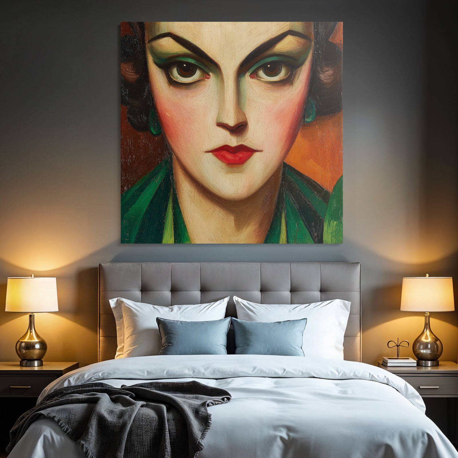 ArtDeco Glamourös Porträt Einer Frau Mit Kühnen Farben
