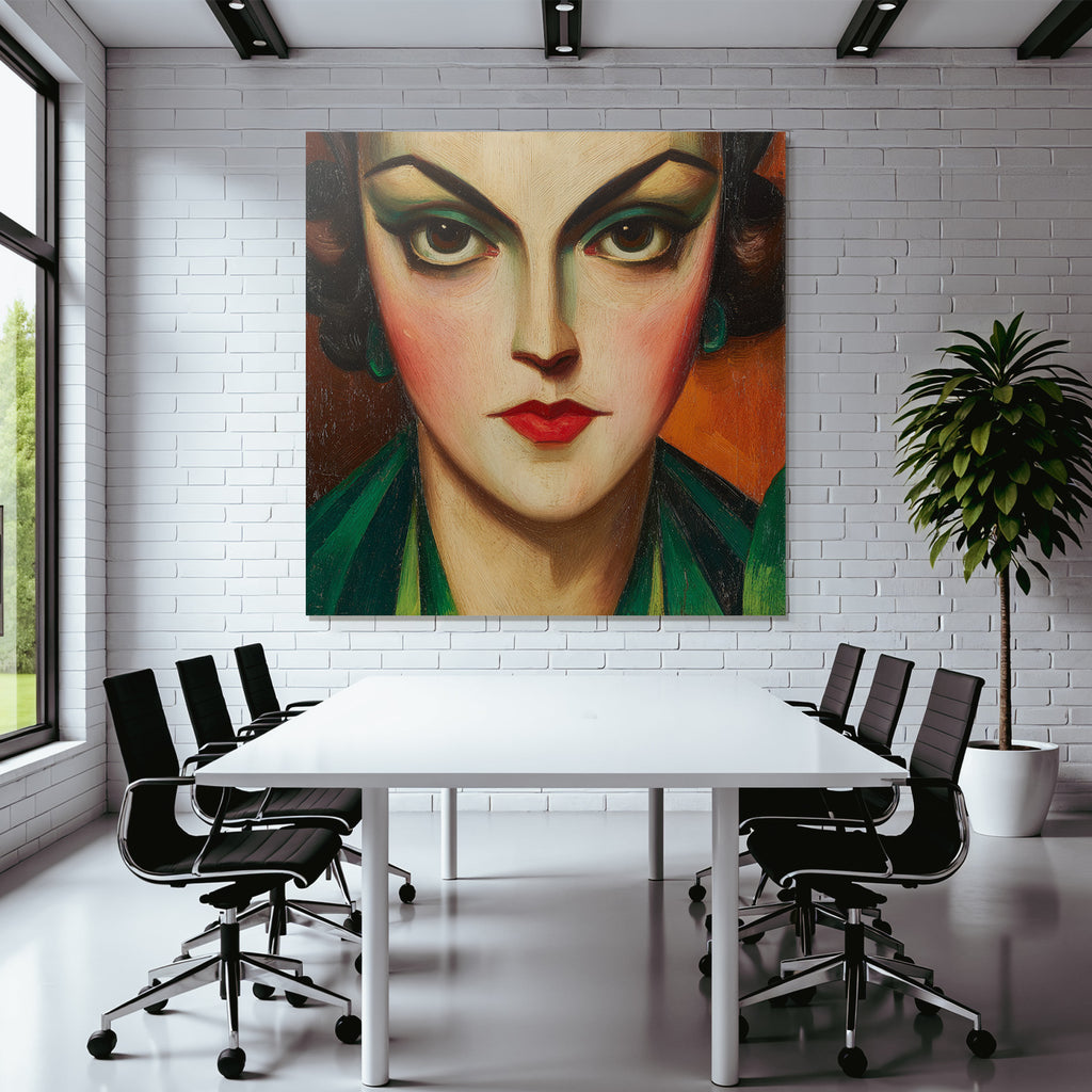 ArtDeco Glamourös Porträt Einer Frau Mit Kühnen Farben
