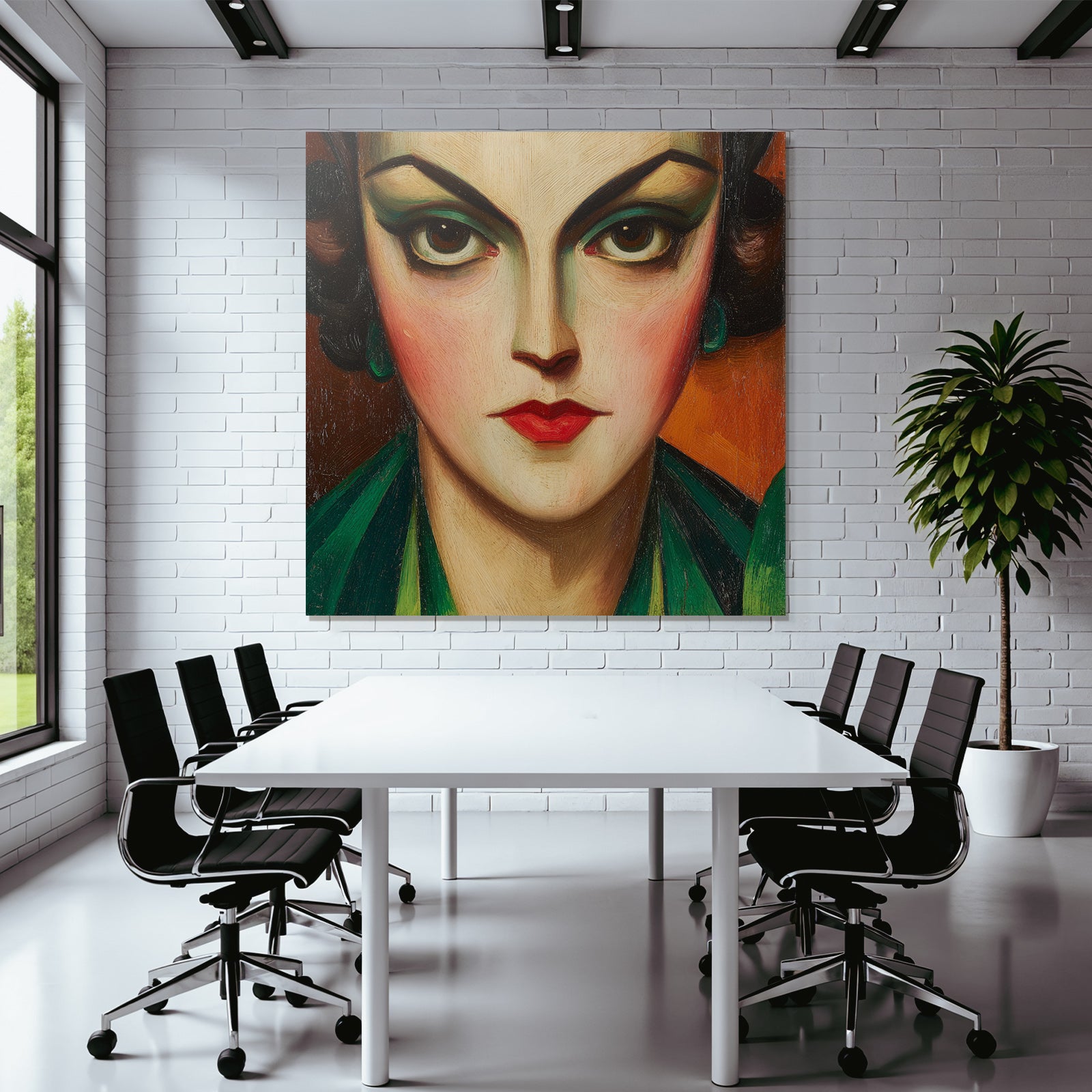 ArtDeco Glamourös Porträt Einer Frau Mit Kühnen Farben