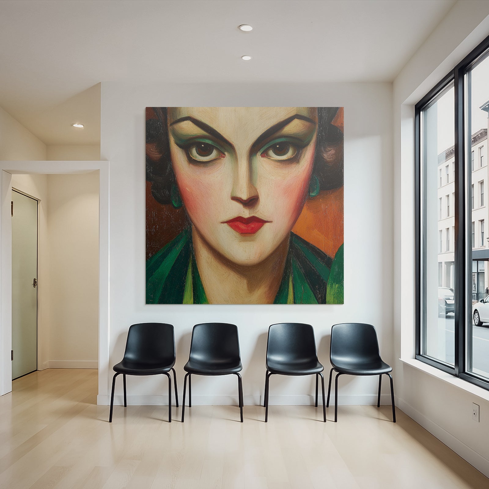 ArtDeco Glamourös Porträt Einer Frau Mit Kühnen Farben