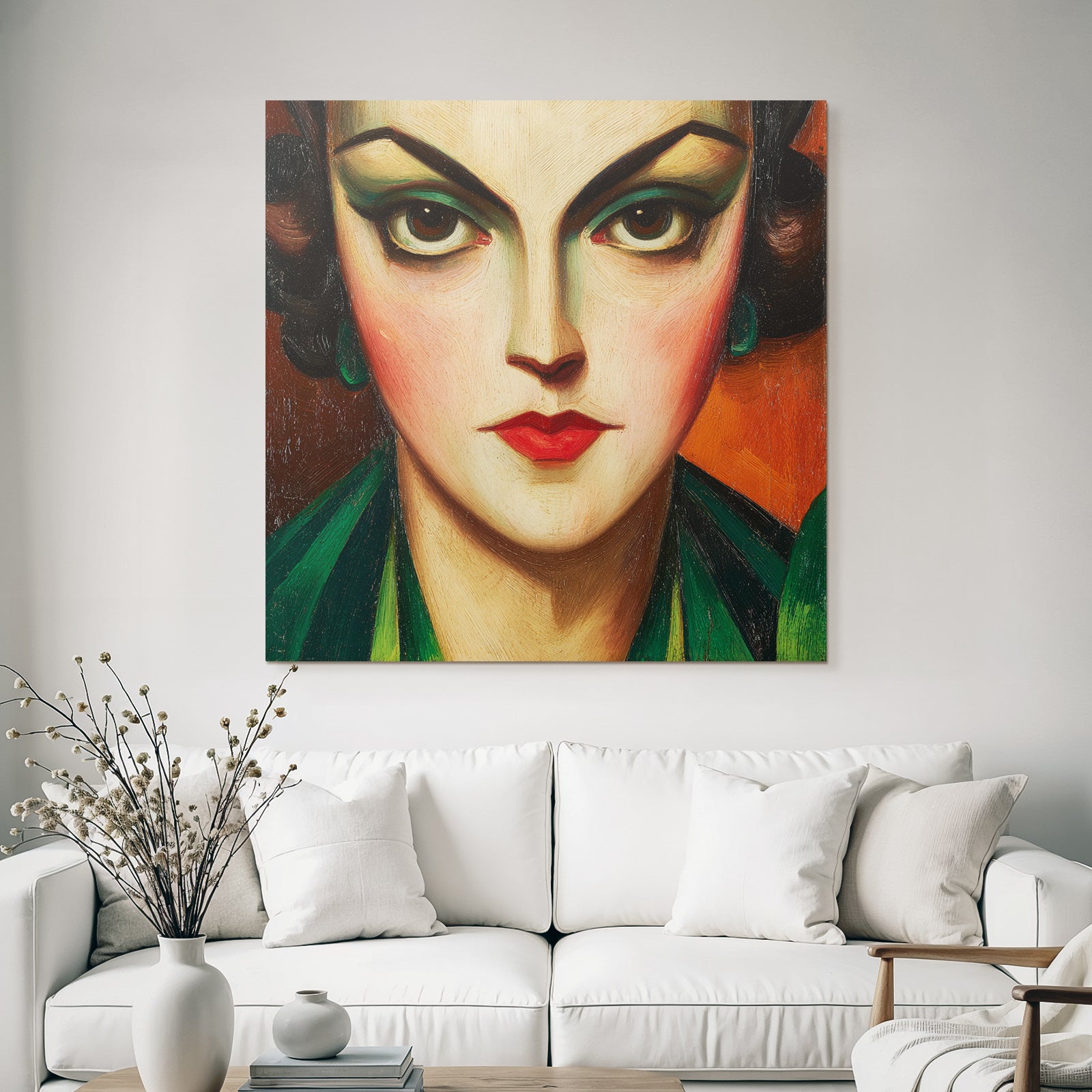 ArtDeco Glamourös Porträt Einer Frau Mit Kühnen Farben