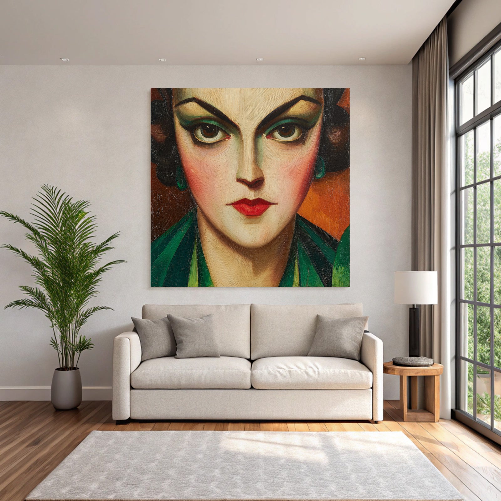 ArtDeco Glamourös Porträt Einer Frau Mit Kühnen Farben