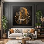 ArtDeco Goldener Hirsch Mit Stilisierten Pflanzen Und Geometrischen Formen