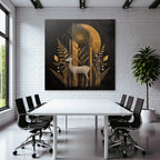 ArtDeco Goldener Hirsch Mit Stilisierten Pflanzen Und Geometrischen Formen