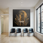 ArtDeco Goldener Hirsch Mit Stilisierten Pflanzen Und Geometrischen Formen