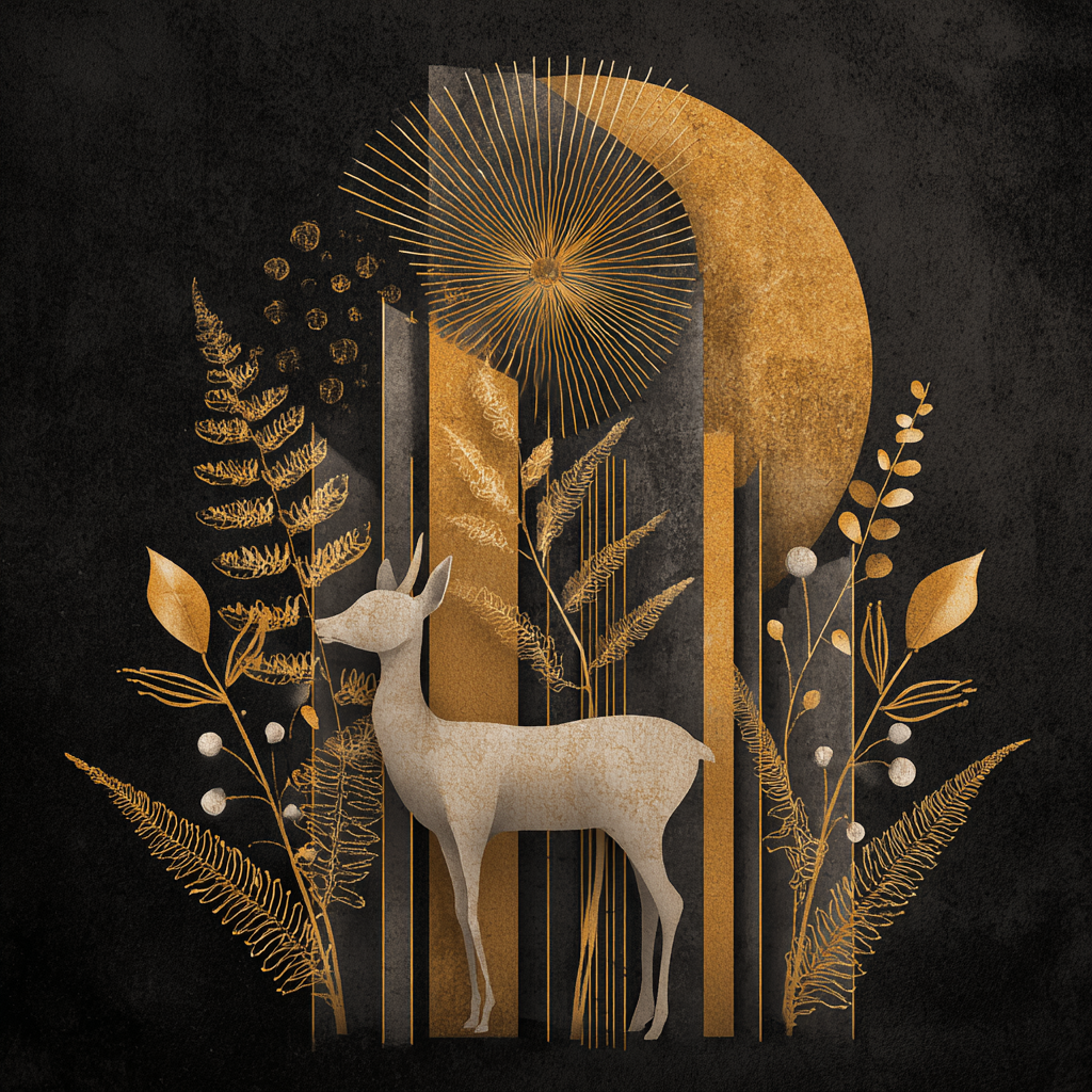 ArtDeco Goldener Hirsch Mit Stilisierten Pflanzen Und Geometrischen Formen | Art Deco | Stilrichtungen