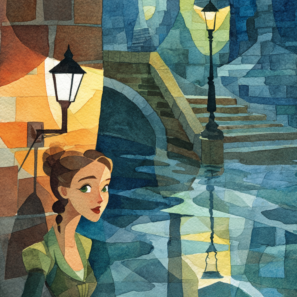 ArtDeco Junge Frau Am Wasserufer Bei Nacht Mit Laternen | Art Deco | Stilrichtungen