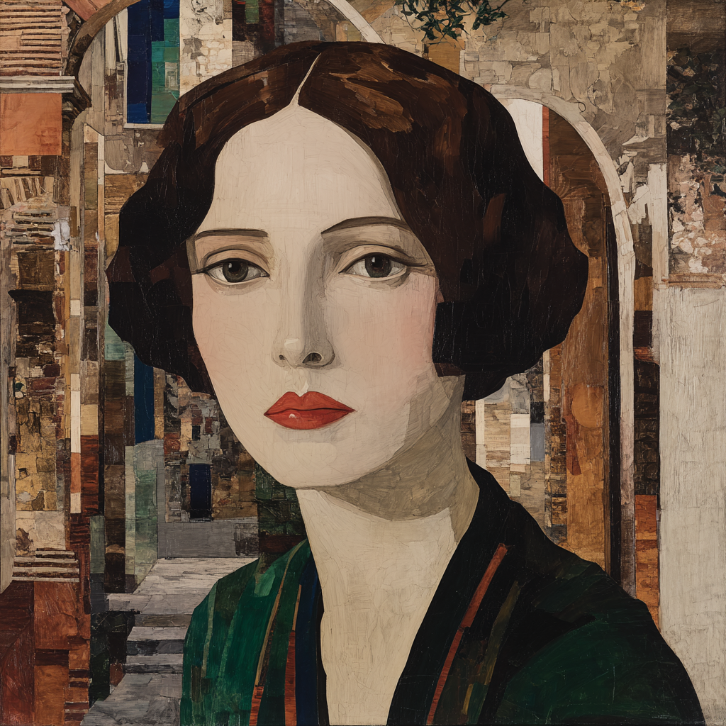 ArtDeco Kunstvolles Fraünporträt Mit Abstrakter Architektur | Art Deco | Stilrichtungen