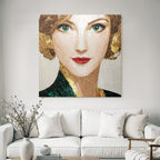 ArtDeco Kunstvolles Portrat Einer Frau In Grun Und Gold