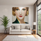 ArtDeco Kunstvolles Portrat Einer Frau In Grun Und Gold
