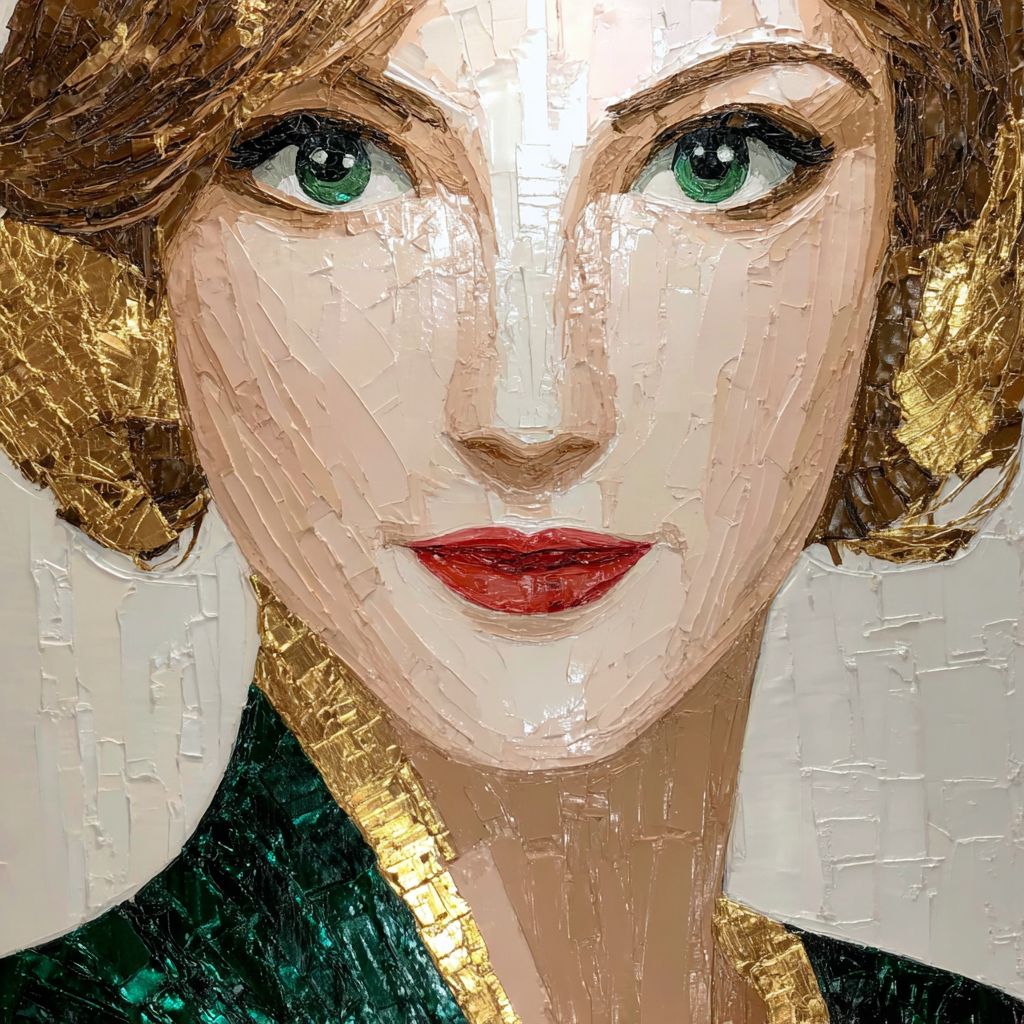 ArtDeco Kunstvolles Portrat Einer Frau In Grun Und Gold | Art Deco | Stilrichtungen