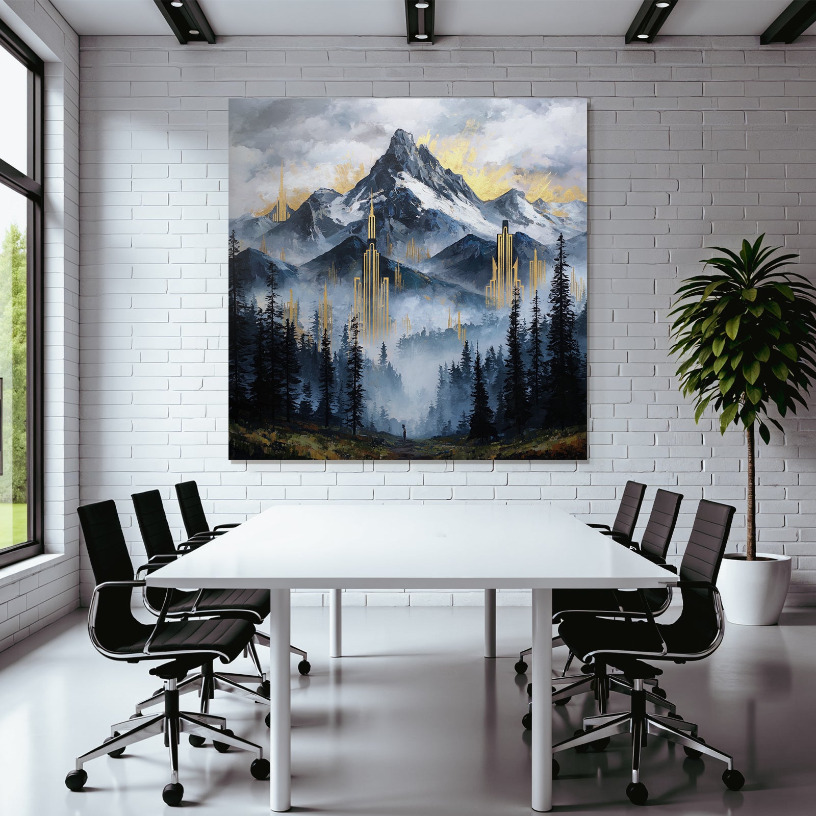ArtDeco Mystische Berglandschaft Mit Goldenen Architekturelementen