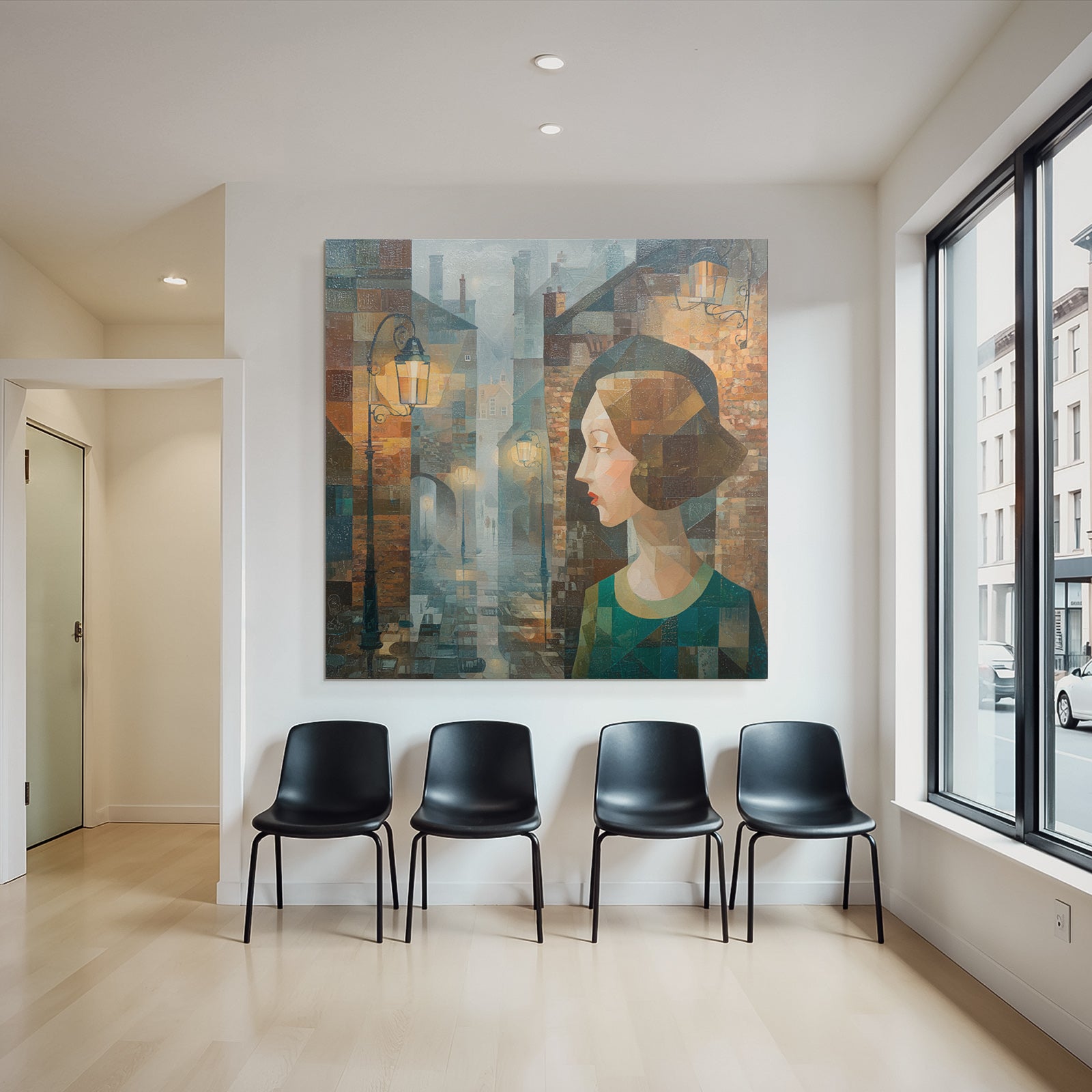 ArtDeco Nebelstadtfrau Im Profil An Gepflasterter Strasse