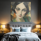 ArtDeco Porträt Einer Stilisierten Frau Mit Aquarell Und Geometrischen Formen