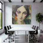 ArtDeco Porträt Einer Stilisierten Frau Mit Aquarell Und Geometrischen Formen