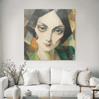ArtDeco Porträt Einer Stilisierten Frau Mit Aquarell Und Geometrischen Formen