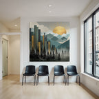 ArtDeco Stadtlandschaft Mit Bergen Und Baeumen