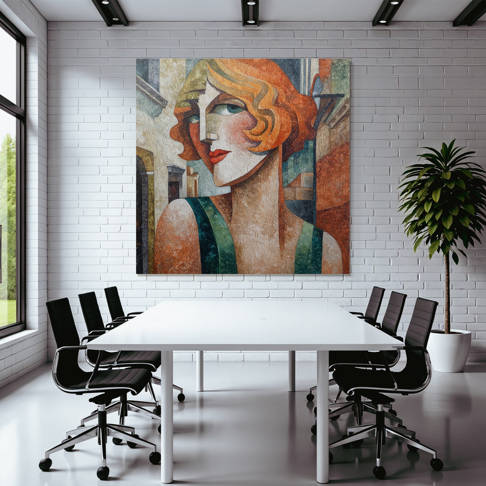 ArtDeco Stilisierte Frau Mit Wellenhaar Vor Architekturkulisse