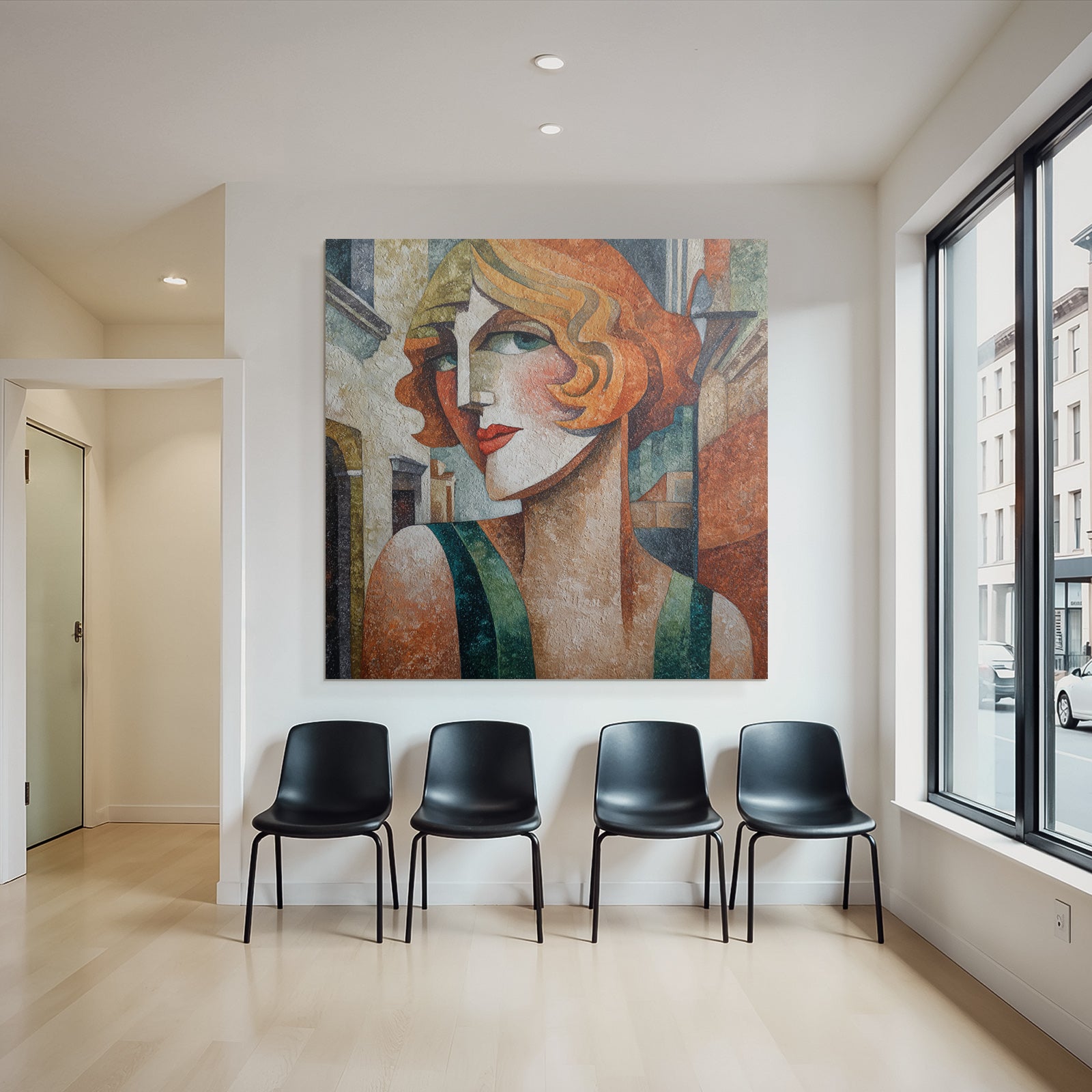 ArtDeco Stilisierte Frau Mit Wellenhaar Vor Architekturkulisse