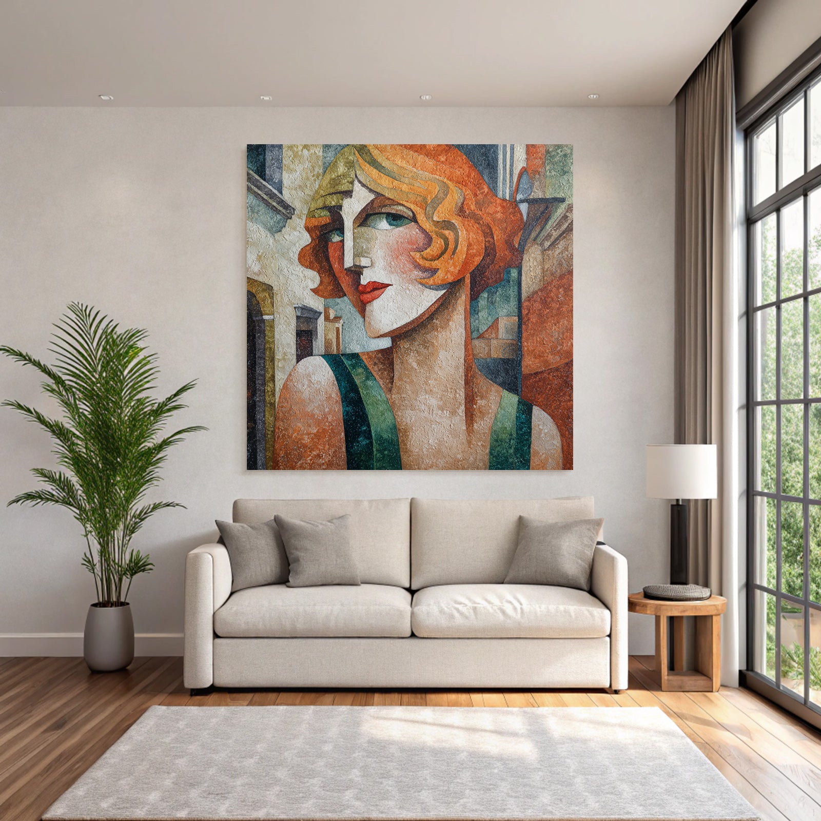 ArtDeco Stilisierte Frau Mit Wellenhaar Vor Architekturkulisse