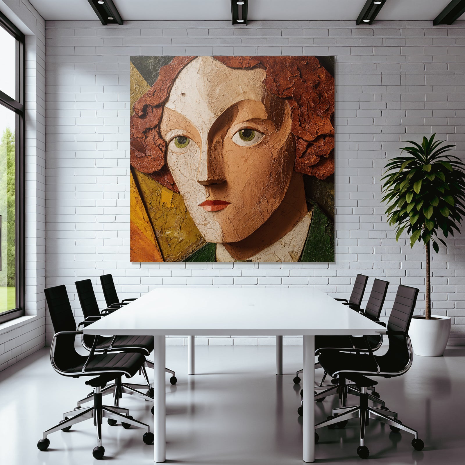 ArtDeco Texturierte Kunst Mit Stilisiertem Gesicht In Erdfarben