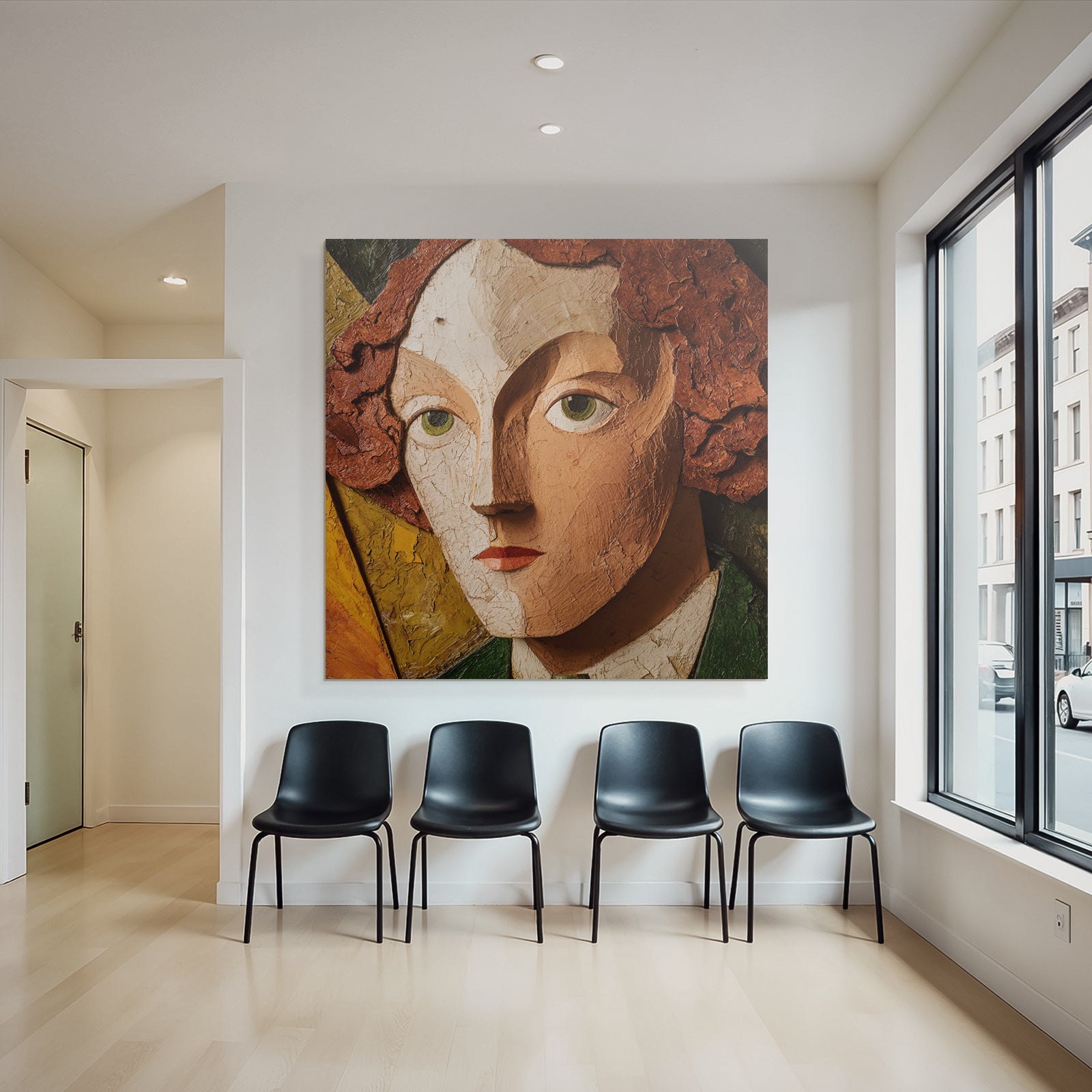 ArtDeco Texturierte Kunst Mit Stilisiertem Gesicht In Erdfarben