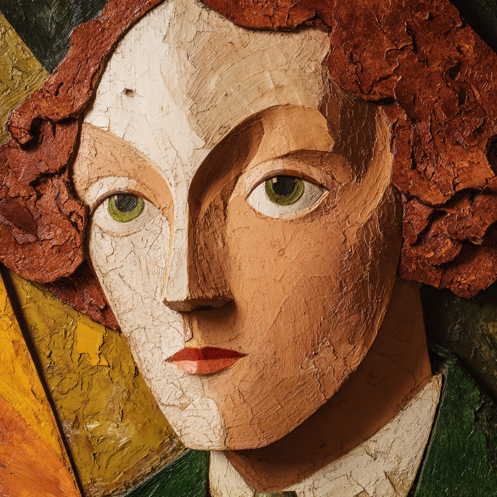 ArtDeco Texturierte Kunst Mit Stilisiertem Gesicht In Erdfarben | Art Deco | Stilrichtungen