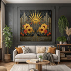ArtDeco Design Mit Gelben Und Roten Blumen Und Geometrischen Mustern