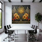 ArtDeco Design Mit Gelben Und Roten Blumen Und Geometrischen Mustern