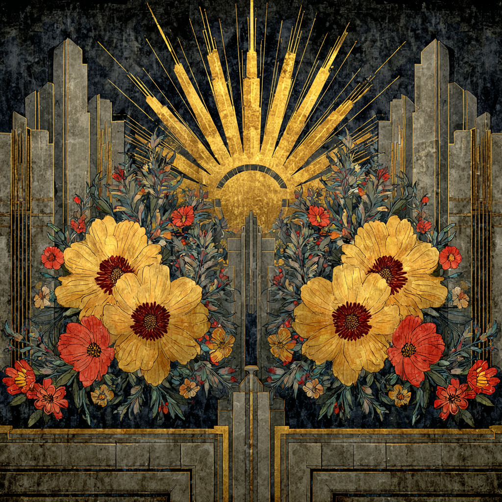 ArtDeco Design Mit Gelben Und Roten Blumen Und Geometrischen Mustern | Art Deco | Stilrichtungen